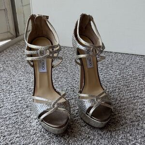 Jimmy Choo Glittering Silver Platform Heels